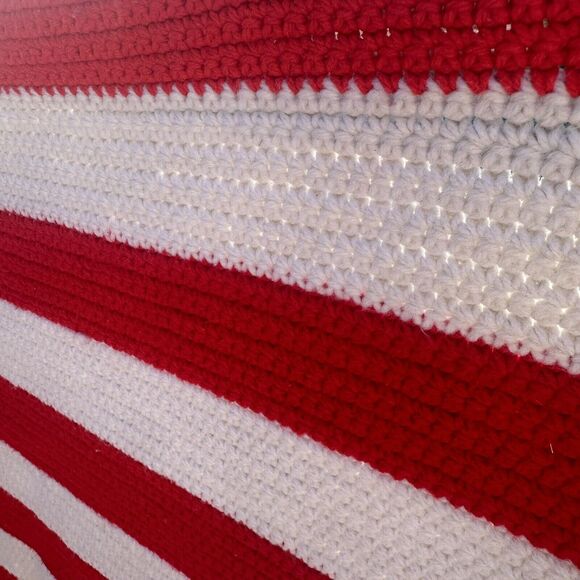 Vintage Hand Knit Crocheted American Flag Patriotic Afghan Throw Blanket 57X33 - Picture 3 of 7